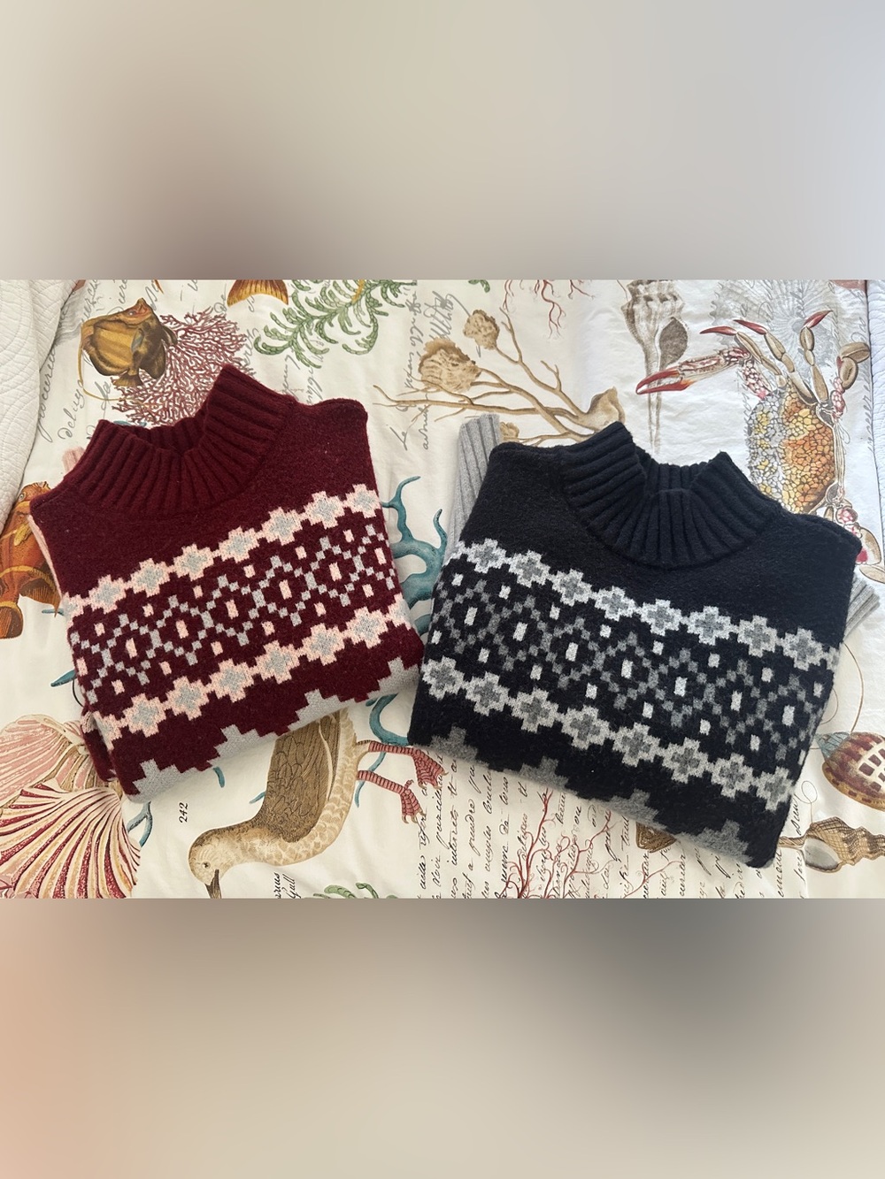 Joseph A Fair Isle Crewneck Sweater Pair in Burgundy and Black